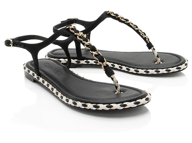 Gabrielle Sandali a infradito con catena in gros-grain di Chanel Nero - vista 2