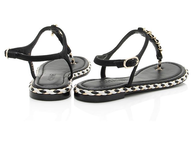 Gabrielle Sandali a infradito con catena in gros-grain di Chanel Nero - vista 3