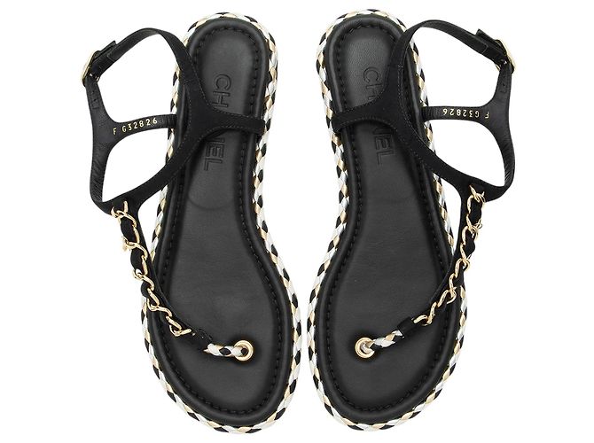 Gabrielle Sandali a infradito con catena in gros-grain di Chanel Nero - vista 5
