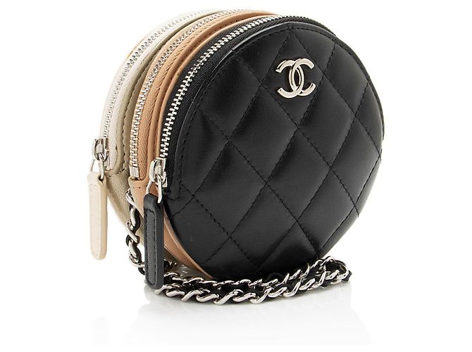 Gabrielle Clutch rotonda a triplo zip in pelle di agnello Chanel con catena Marrone Beige - vista 2