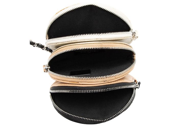 Gabrielle Clutch rotonda a triplo zip in pelle di agnello Chanel con catena Marrone Beige - vista 7