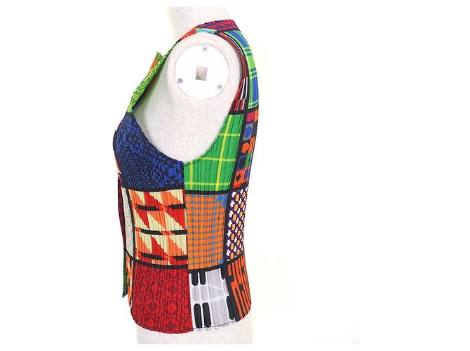 Issey Miyake PLEATS PLEASE Melhor camiseta sem mangas com estampa total Multicor - vista 2