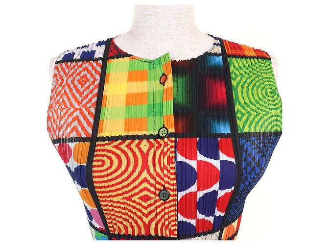 Issey Miyake PLEATS PLEASE Melhor camiseta sem mangas com estampa total Multicor - vista 4