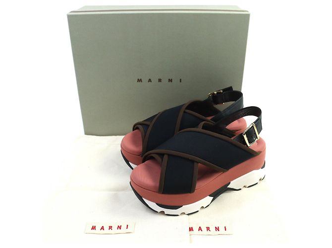 Sandali platform in pelle con cinturini incrociati Marni Nero Rosa - vista 2