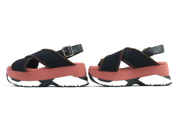 Sandali platform in pelle con cinturini incrociati Marni Nero Rosa - vista 3