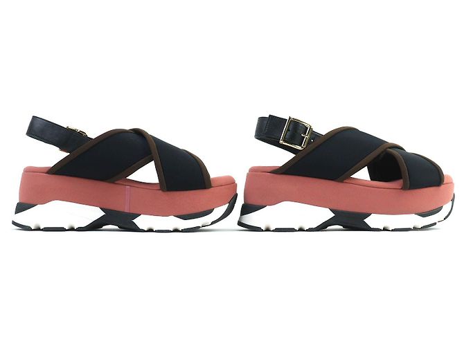 Sandali platform in pelle con cinturini incrociati Marni Nero Rosa - vista 4