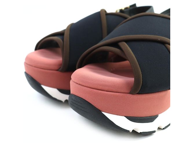 Sandali platform in pelle con cinturini incrociati Marni Nero Rosa - vista 5