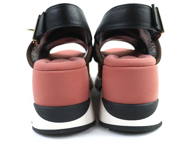 Sandali platform in pelle con cinturini incrociati Marni Nero Rosa - vista 6