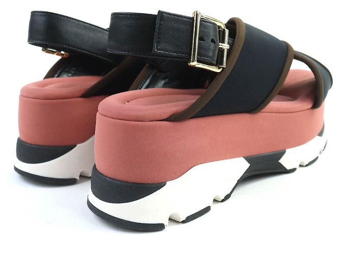 Sandali platform in pelle con cinturini incrociati Marni Nero Rosa - vista 7