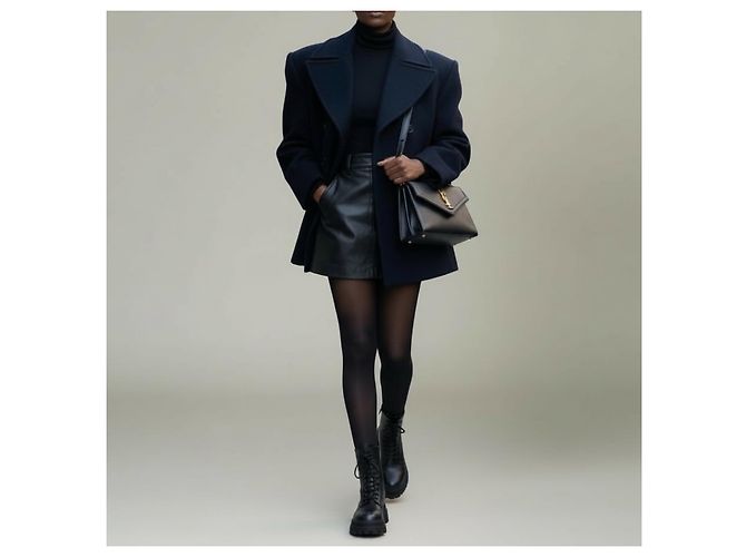 Peacoat Saint Laurent Azul Marino Lana Herringbone - vista 5