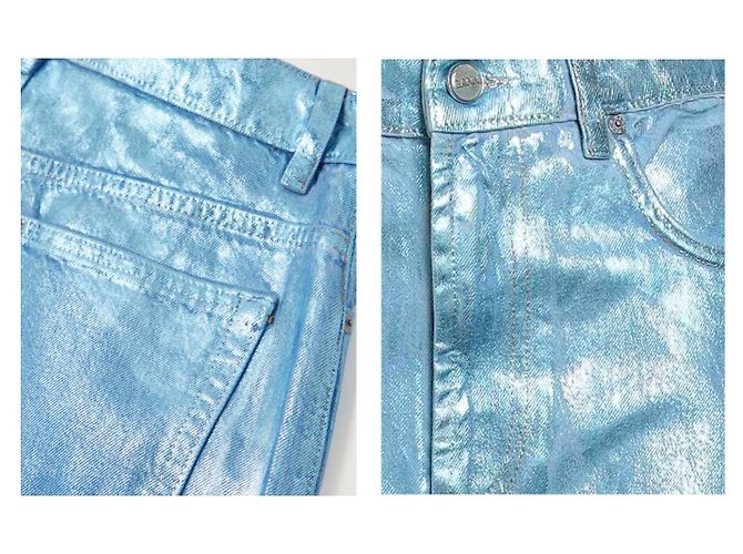 Ganni Jeans Stary Azul Metálico Algodón Plata Azul claro - vista 7