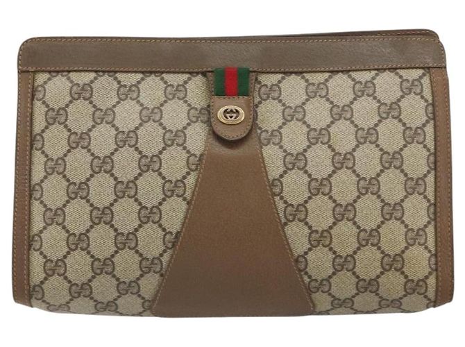 GUCCI GG Supreme Web Sherry Line Clutch Bag PVC Beige 89 01 033 Auth 148586 - vista 2