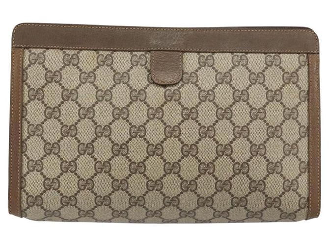 GUCCI GG Supreme Web Sherry Line Clutch Bag PVC Beige 89 01 033 Auth 148586 - vista 3
