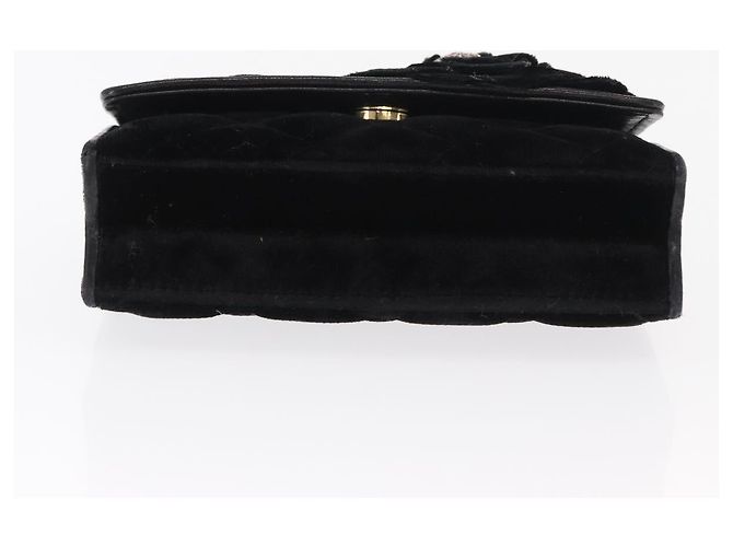 CHANEL Borsa a Spalla Matelassé Catena Camelia Velluto Nero Oro CC Auth 158865V D'oro - view 10