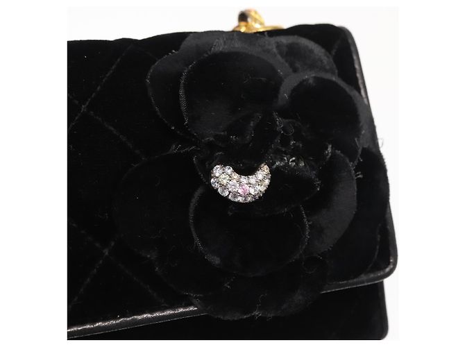 CHANEL Borsa a Spalla Matelassé Catena Camelia Velluto Nero Oro CC Auth 158865V D'oro - view 15