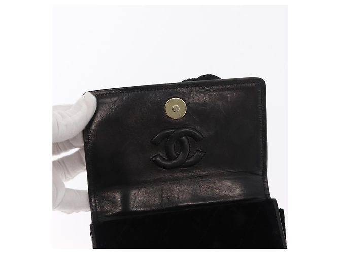 CHANEL Borsa a Spalla Matelassé Catena Camelia Velluto Nero Oro CC Auth 158865V D'oro - view 17