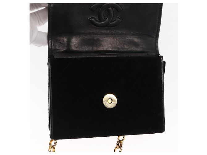 CHANEL Borsa a Spalla Matelassé Catena Camelia Velluto Nero Oro CC Auth 158865V D'oro - view 18