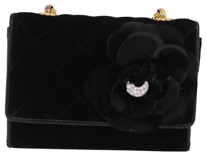 CHANEL Borsa a Spalla Matelassé Catena Camelia Velluto Nero Oro CC Auth 158865V D'oro - view 2