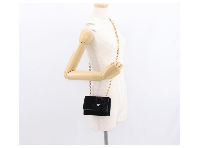 CHANEL Borsa a Spalla Matelassé Catena Camelia Velluto Nero Oro CC Auth 158865V D'oro - view 27
