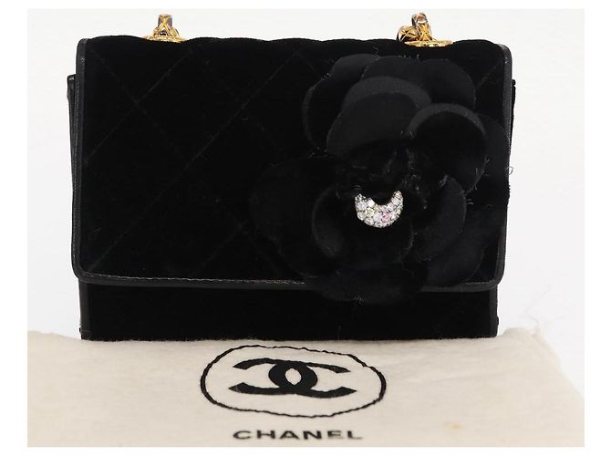 CHANEL Borsa a Spalla Matelassé Catena Camelia Velluto Nero Oro CC Auth 158865V D'oro - view 28