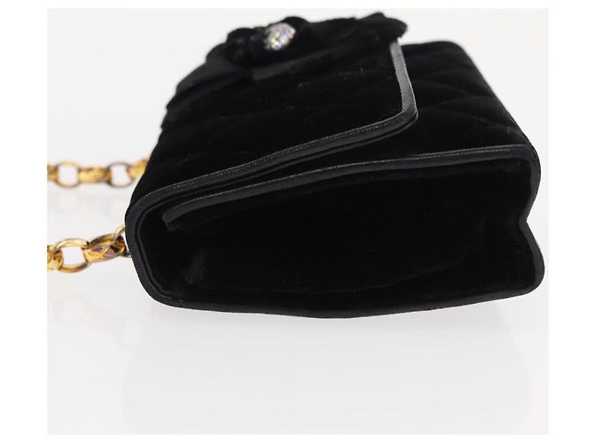 CHANEL Borsa a Spalla Matelassé Catena Camelia Velluto Nero Oro CC Auth 158865V D'oro - view 5