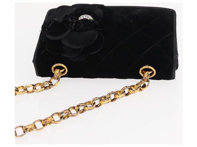 CHANEL Borsa a Spalla Matelassé Catena Camelia Velluto Nero Oro CC Auth 158865V D'oro - view 6