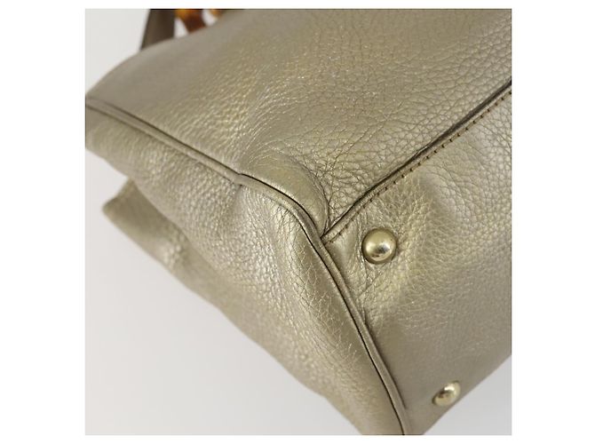 Borsa a mano in pelle Gucci Bamboo 2 in 1 Beige Oro 323660 Auth ka1163 D'oro - vista 13