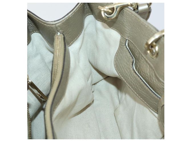 Borsa a mano in pelle Gucci Bamboo 2 in 1 Beige Oro 323660 Auth ka1163 D'oro - vista 19