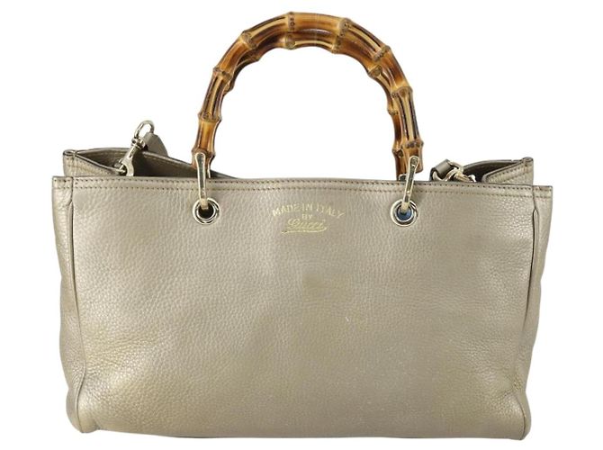 Borsa a mano in pelle Gucci Bamboo 2 in 1 Beige Oro 323660 Auth ka1163 D'oro - vista 2