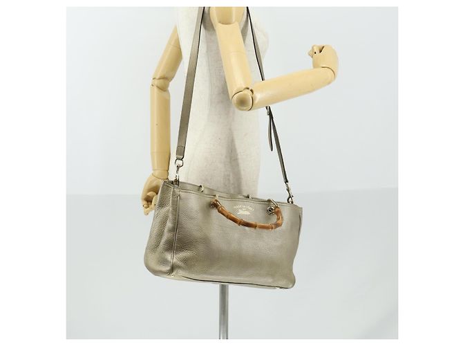 Borsa a mano in pelle Gucci Bamboo 2 in 1 Beige Oro 323660 Auth ka1163 D'oro - vista 24