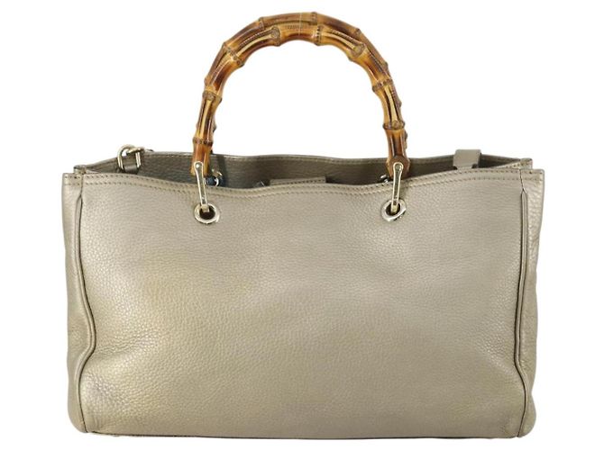 Borsa a mano in pelle Gucci Bamboo 2 in 1 Beige Oro 323660 Auth ka1163 D'oro - vista 3