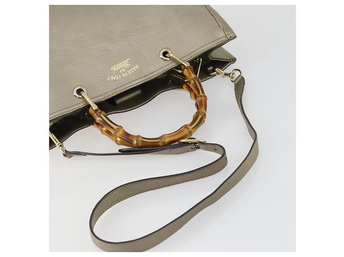 Borsa a mano in pelle Gucci Bamboo 2 in 1 Beige Oro 323660 Auth ka1163 D'oro - vista 7