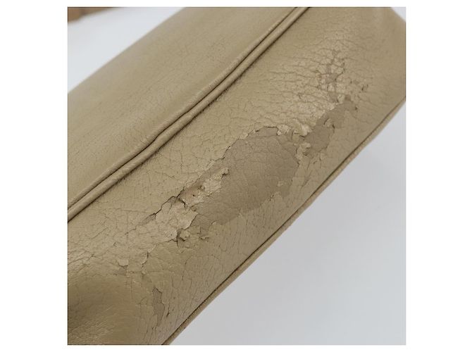 Saint Laurent Bolso de Hombro de Cuero Beige Plata Auth ka1059 - vista 14