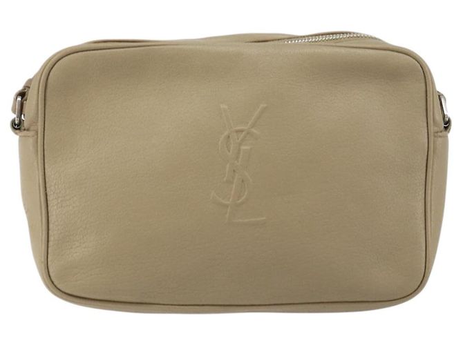 Saint Laurent Bolso de Hombro de Cuero Beige Plata Auth ka1059 - vista 2