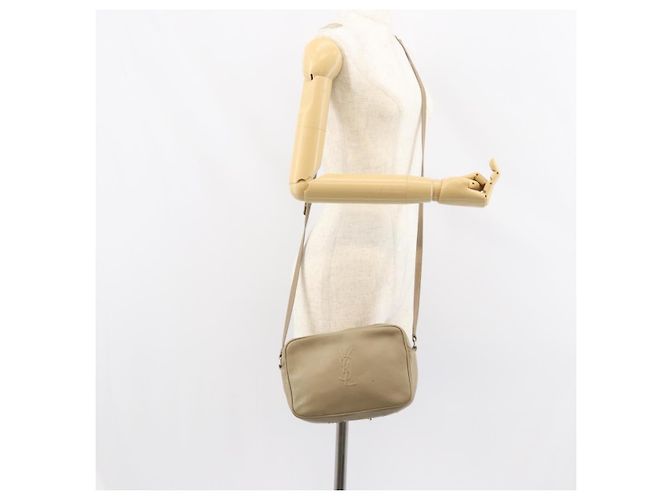 Saint Laurent Bolso de Hombro de Cuero Beige Plata Auth ka1059 - vista 22