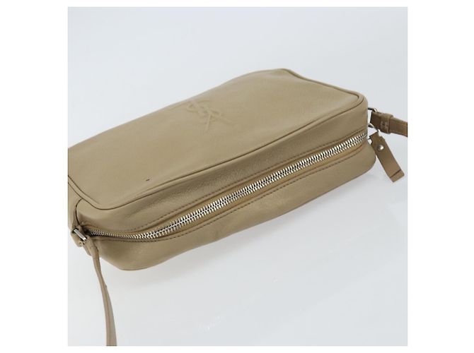 Saint Laurent Bolso de Hombro de Cuero Beige Plata Auth ka1059 - vista 6