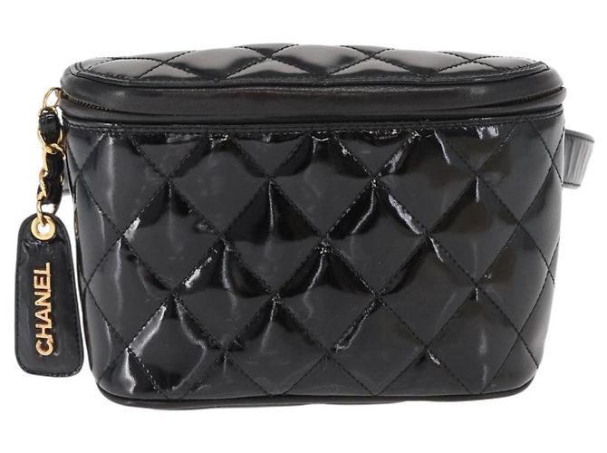 CHANEL Gürteltasche Matelassé Lackleder Schwarz Gold CC Auth 158866SAV - Ansicht 2