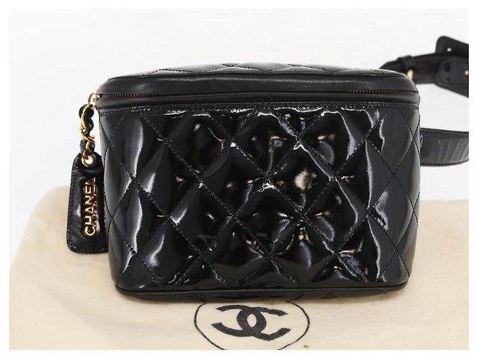 CHANEL Gürteltasche Matelassé Lackleder Schwarz Gold CC Auth 158866SAV - Ansicht 24