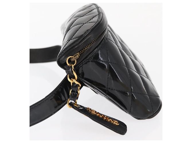 CHANEL Gürteltasche Matelassé Lackleder Schwarz Gold CC Auth 158866SAV - Ansicht 5