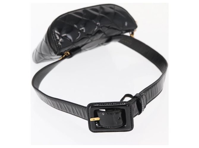 CHANEL Gürteltasche Matelassé Lackleder Schwarz Gold CC Auth 158866SAV - Ansicht 7