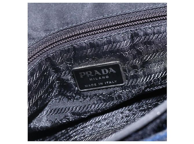 Bolso Tote Prada de Nailon Negro Plata Auth 158382 - vista 17