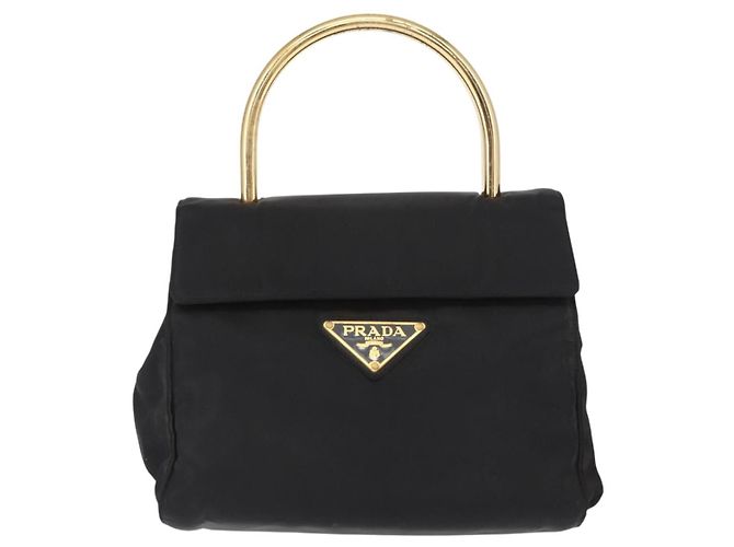 PRADA Borsa a mano in nylon nero dorato Auth 158131 D'oro - vista 13