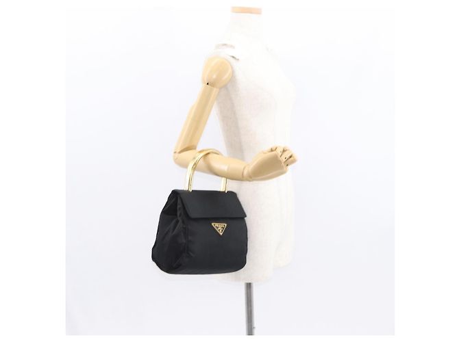 PRADA Borsa a mano in nylon nero dorato Auth 158131 D'oro - vista 23