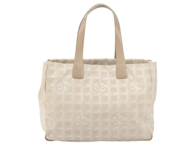 CHANEL Nuova Borsa Tote da Viaggio Nylon Beige Oro CC Auth 158686 D'oro - vista 2