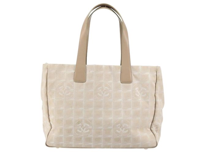 CHANEL Nuova Borsa Tote da Viaggio Nylon Beige Oro CC Auth 158686 D'oro - vista 3