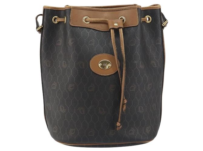Borsa a spalla in tela a nido d'ape PVC nera e oro Christian Dior Auth gh1414 Nero D'oro - vista 2