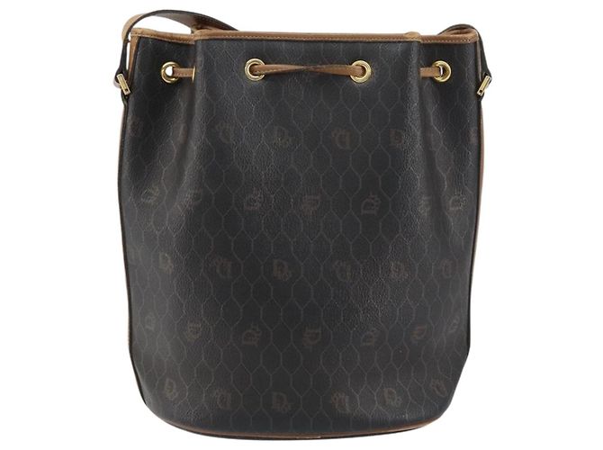 Borsa a spalla in tela a nido d'ape PVC nera e oro Christian Dior Auth gh1414 Nero D'oro - vista 3