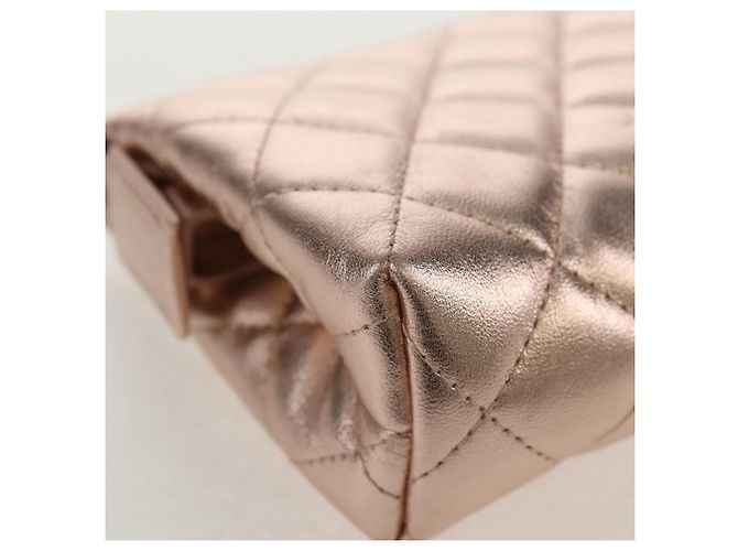 CHANEL Pochette Matelassé in Pelle di Agnello Rosa Oro CC Auth 157936M D'oro - vista 10