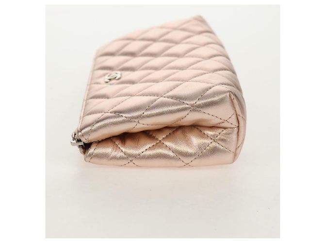 CHANEL Pochette Matelassé in Pelle di Agnello Rosa Oro CC Auth 157936M D'oro - vista 4
