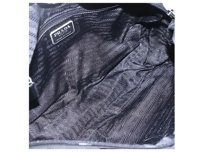 PRADA Borsa a mano in nylon nero argento Auth ar13896 - vista 10